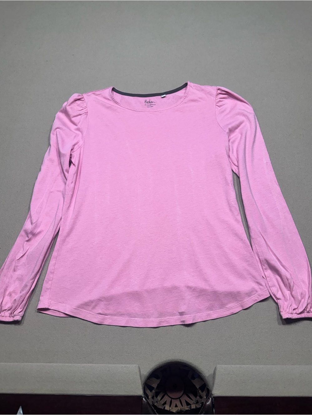 Boden Light Pink Long Sleeve Puff Shoulder Crewneck Top